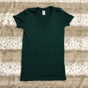 Pink VS Women Green V Neck Short Sleeve Tee S